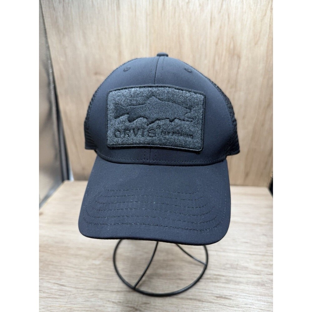 Orvis Bent Rod Covert Fly Patch Trucker Hat Black Adjustable SnapBack